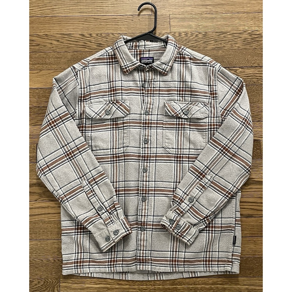 Patagonia Shirt Men Medium Long Sleeve Flannel Organic Cotton Gray Plaid